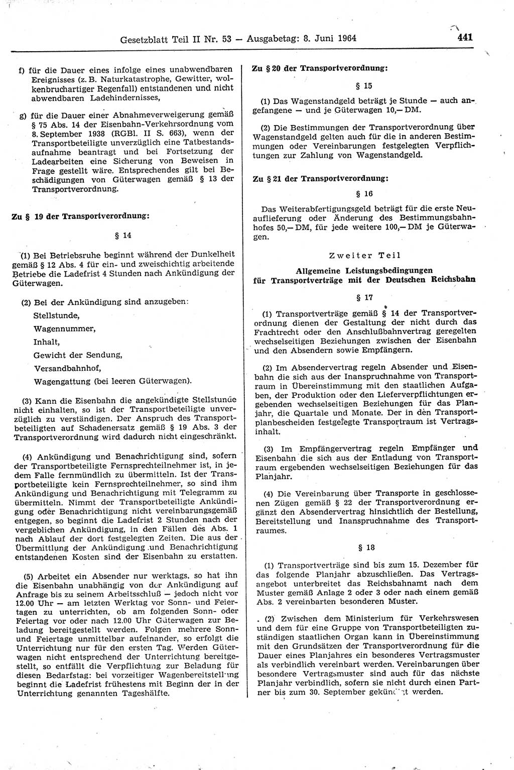 Gesetzblatt (GBl.) der Deutschen Demokratischen Republik (DDR) Teil ⅠⅠ 1964, Seite 441 (GBl. DDR ⅠⅠ 1964, S. 441)
