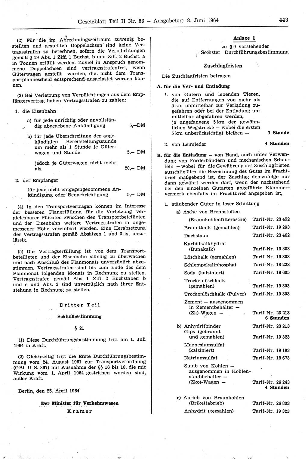 Gesetzblatt (GBl.) der Deutschen Demokratischen Republik (DDR) Teil ⅠⅠ 1964, Seite 443 (GBl. DDR ⅠⅠ 1964, S. 443)