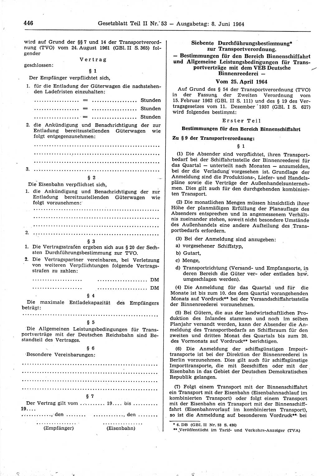 Gesetzblatt (GBl.) der Deutschen Demokratischen Republik (DDR) Teil ⅠⅠ 1964, Seite 446 (GBl. DDR ⅠⅠ 1964, S. 446)