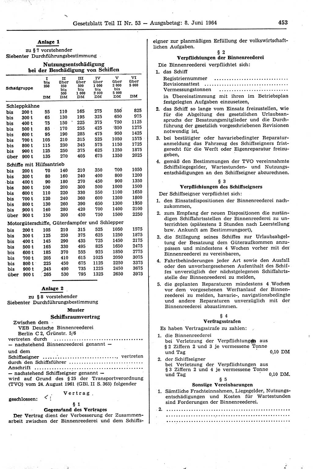 Gesetzblatt (GBl.) der Deutschen Demokratischen Republik (DDR) Teil ⅠⅠ 1964, Seite 453 (GBl. DDR ⅠⅠ 1964, S. 453)