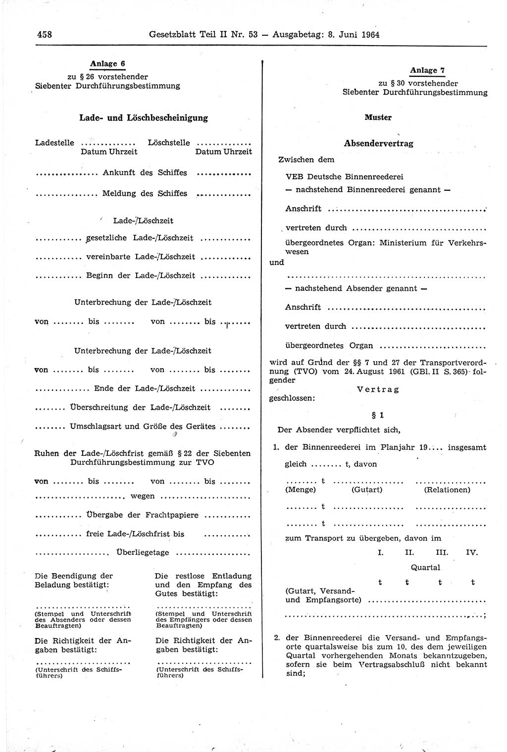 Gesetzblatt (GBl.) der Deutschen Demokratischen Republik (DDR) Teil ⅠⅠ 1964, Seite 458 (GBl. DDR ⅠⅠ 1964, S. 458)