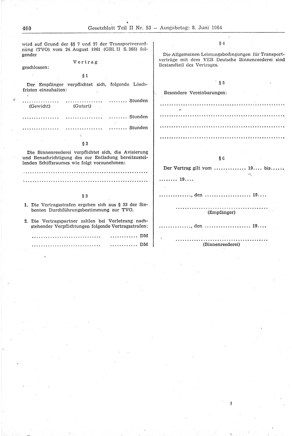 Gesetzblatt (GBl.) der Deutschen Demokratischen Republik (DDR) Teil ⅠⅠ 1964, Seite 460 (GBl. DDR ⅠⅠ 1964, S. 460)