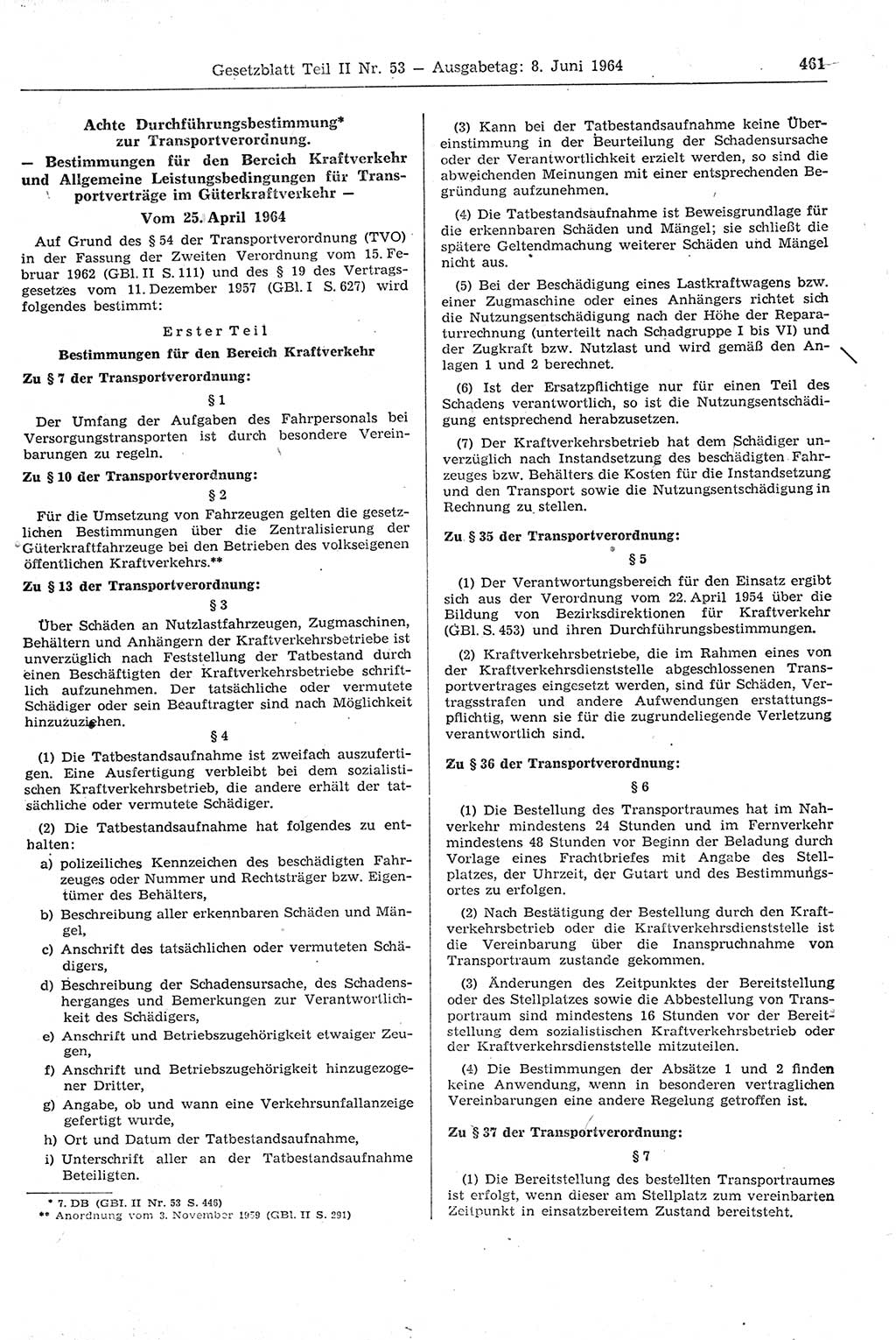 Gesetzblatt (GBl.) der Deutschen Demokratischen Republik (DDR) Teil ⅠⅠ 1964, Seite 461 (GBl. DDR ⅠⅠ 1964, S. 461)