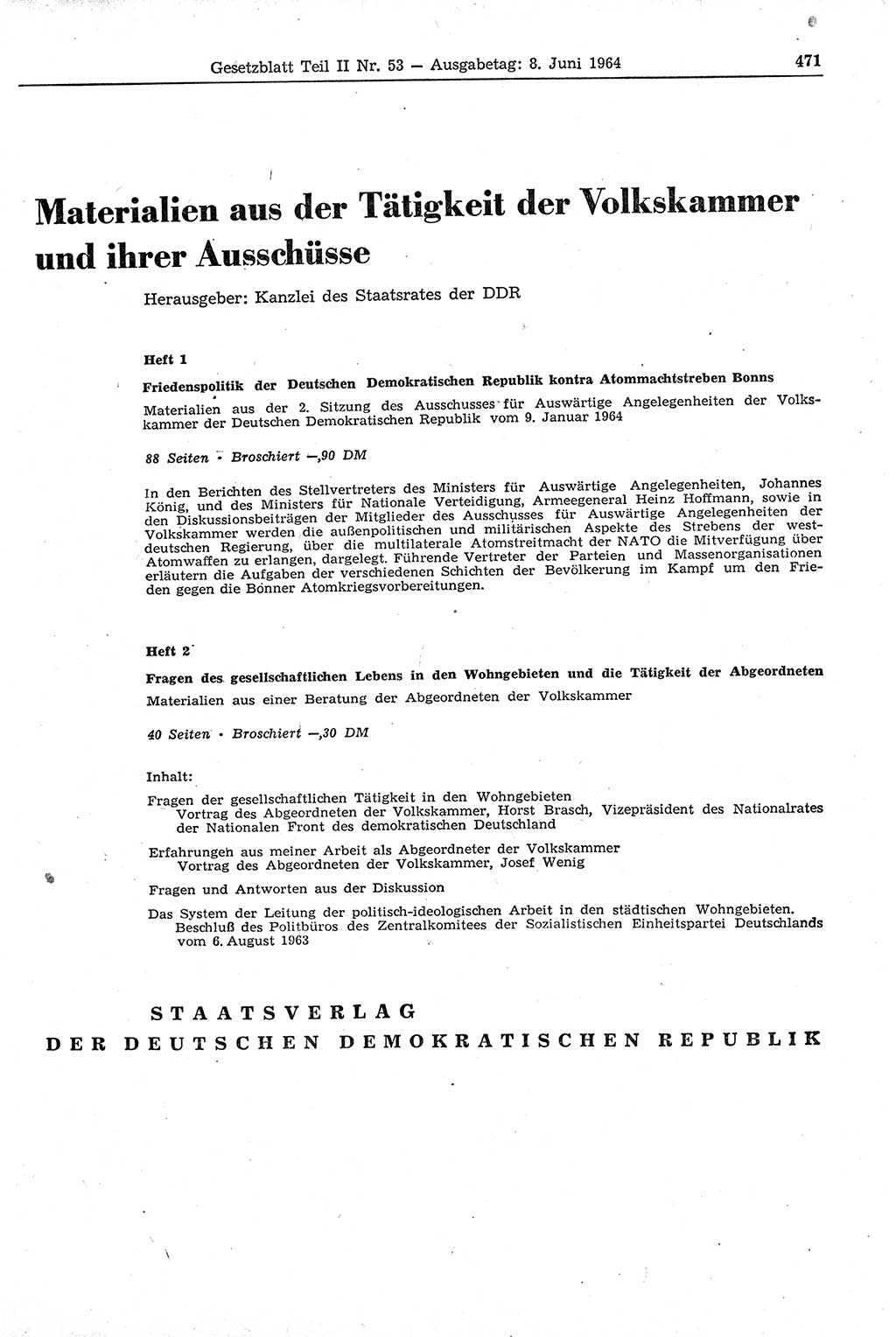 Gesetzblatt (GBl.) der Deutschen Demokratischen Republik (DDR) Teil ⅠⅠ 1964, Seite 471 (GBl. DDR ⅠⅠ 1964, S. 471)