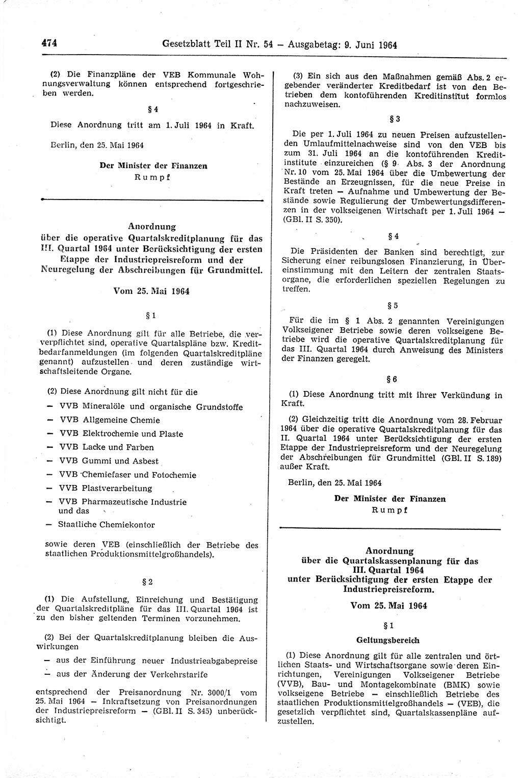 Gesetzblatt (GBl.) der Deutschen Demokratischen Republik (DDR) Teil ⅠⅠ 1964, Seite 474 (GBl. DDR ⅠⅠ 1964, S. 474)