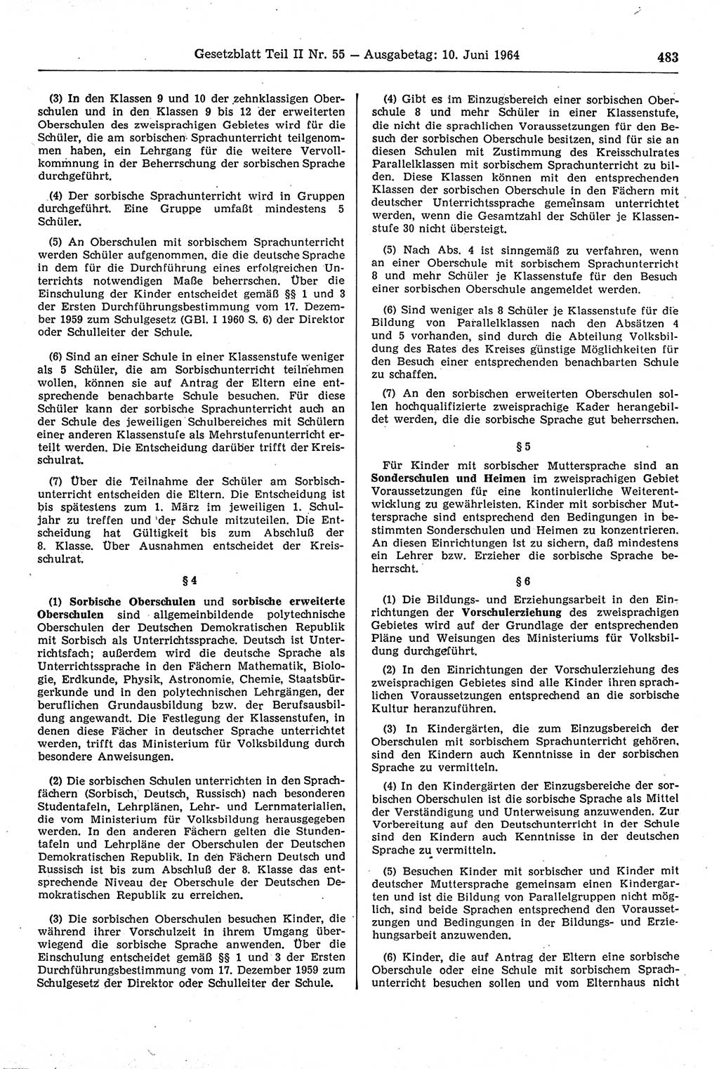 Gesetzblatt (GBl.) der Deutschen Demokratischen Republik (DDR) Teil ⅠⅠ 1964, Seite 483 (GBl. DDR ⅠⅠ 1964, S. 483)