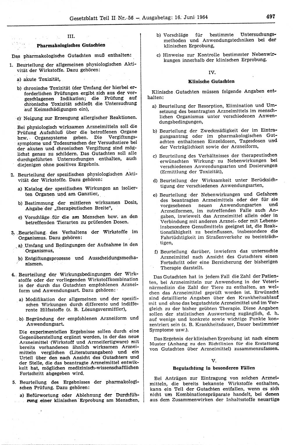 Gesetzblatt (GBl.) der Deutschen Demokratischen Republik (DDR) Teil ⅠⅠ 1964, Seite 497 (GBl. DDR ⅠⅠ 1964, S. 497)