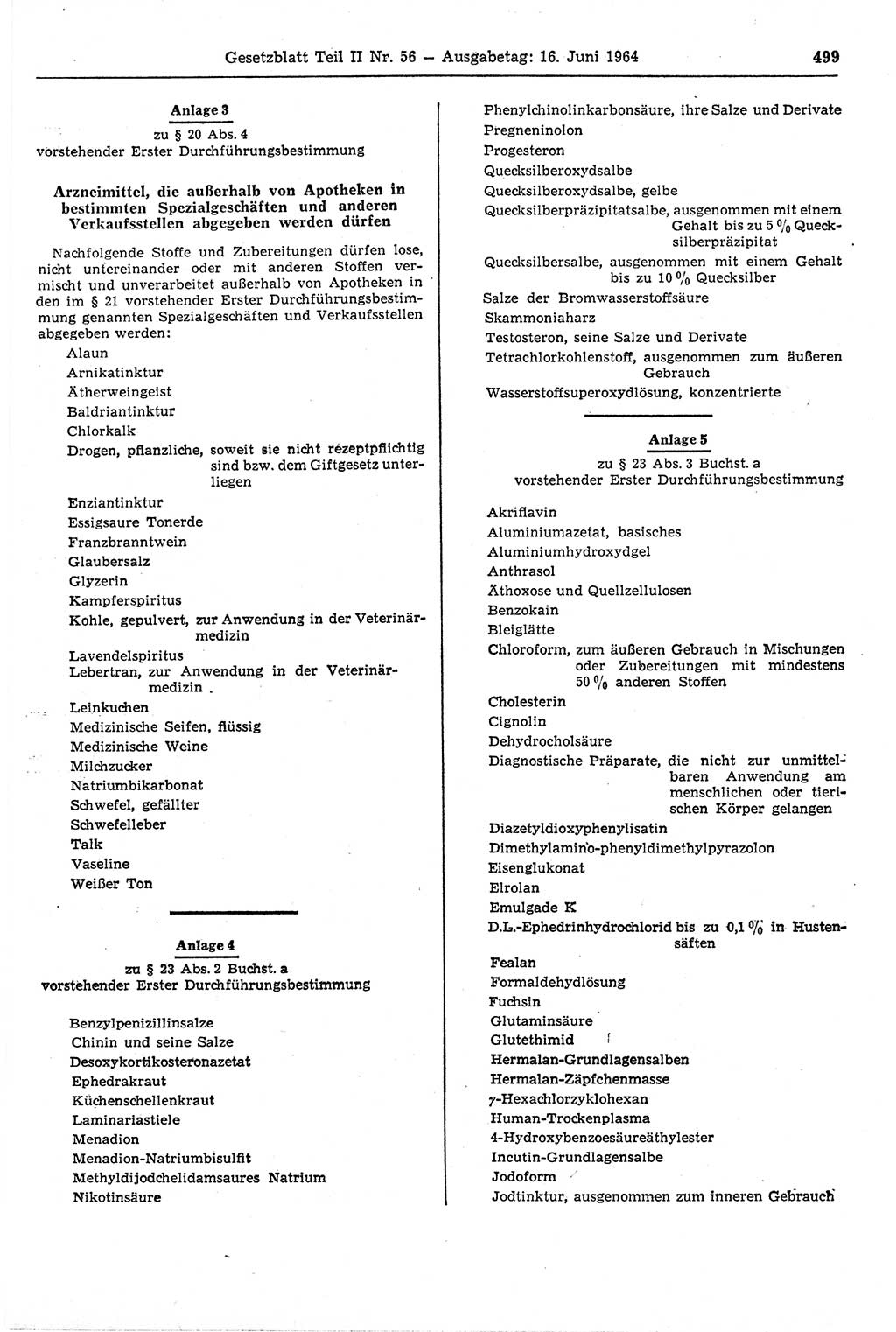Gesetzblatt (GBl.) der Deutschen Demokratischen Republik (DDR) Teil ⅠⅠ 1964, Seite 499 (GBl. DDR ⅠⅠ 1964, S. 499)