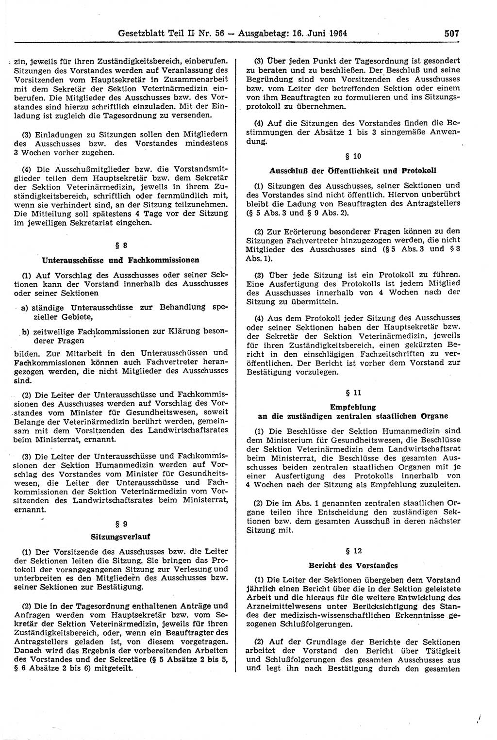 Gesetzblatt (GBl.) der Deutschen Demokratischen Republik (DDR) Teil ⅠⅠ 1964, Seite 507 (GBl. DDR ⅠⅠ 1964, S. 507)