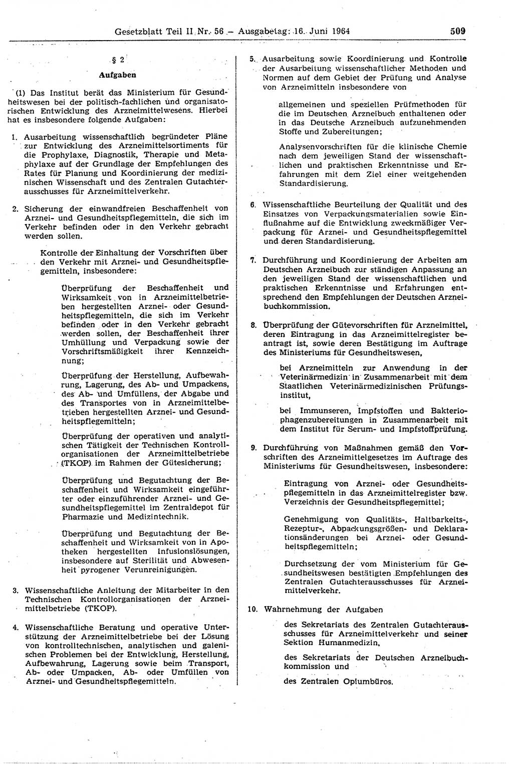 Gesetzblatt (GBl.) der Deutschen Demokratischen Republik (DDR) Teil ⅠⅠ 1964, Seite 509 (GBl. DDR ⅠⅠ 1964, S. 509)