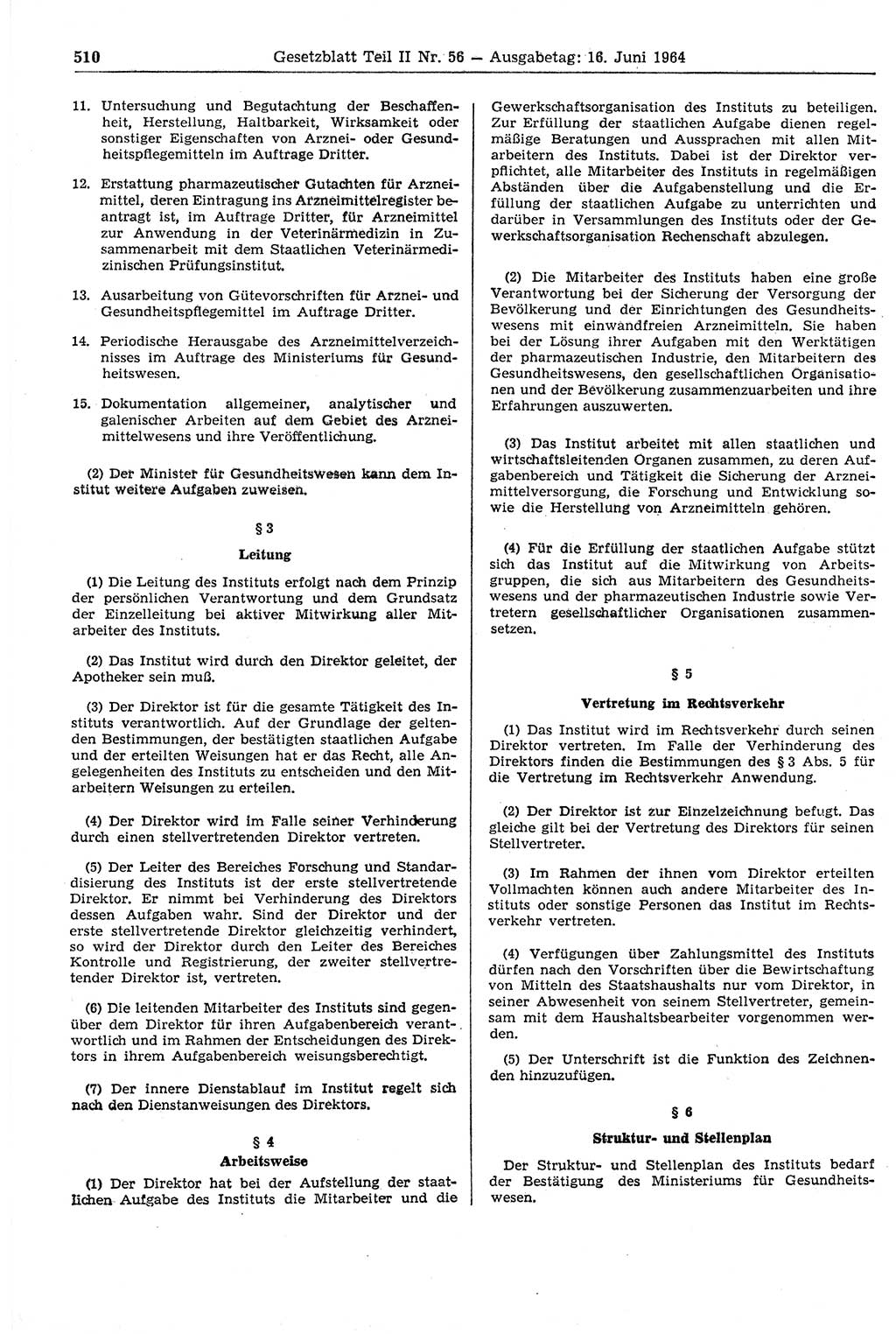 Gesetzblatt (GBl.) der Deutschen Demokratischen Republik (DDR) Teil ⅠⅠ 1964, Seite 510 (GBl. DDR ⅠⅠ 1964, S. 510)