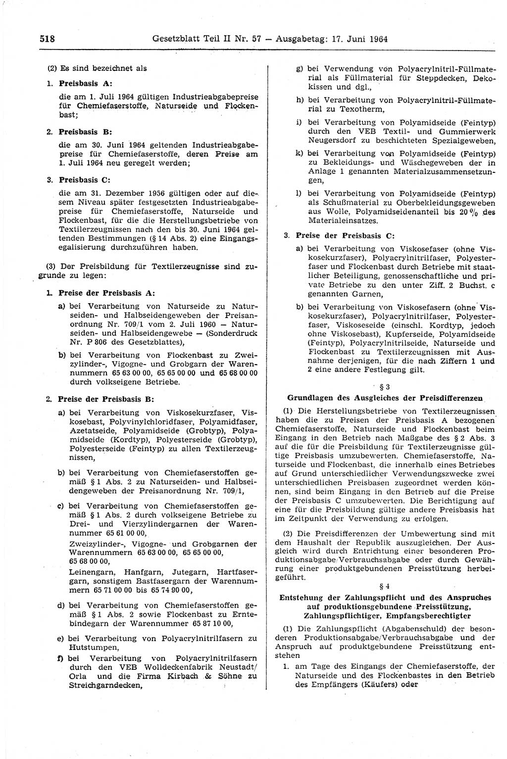 Gesetzblatt (GBl.) der Deutschen Demokratischen Republik (DDR) Teil ⅠⅠ 1964, Seite 518 (GBl. DDR ⅠⅠ 1964, S. 518)