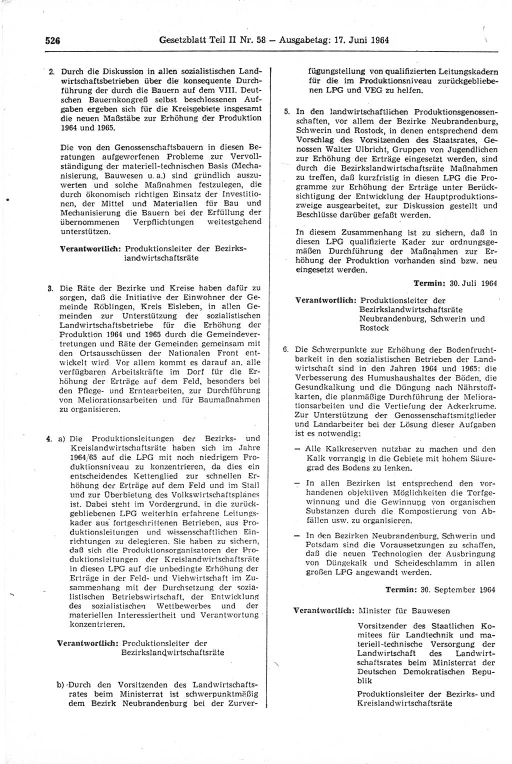 Gesetzblatt (GBl.) der Deutschen Demokratischen Republik (DDR) Teil ⅠⅠ 1964, Seite 526 (GBl. DDR ⅠⅠ 1964, S. 526)