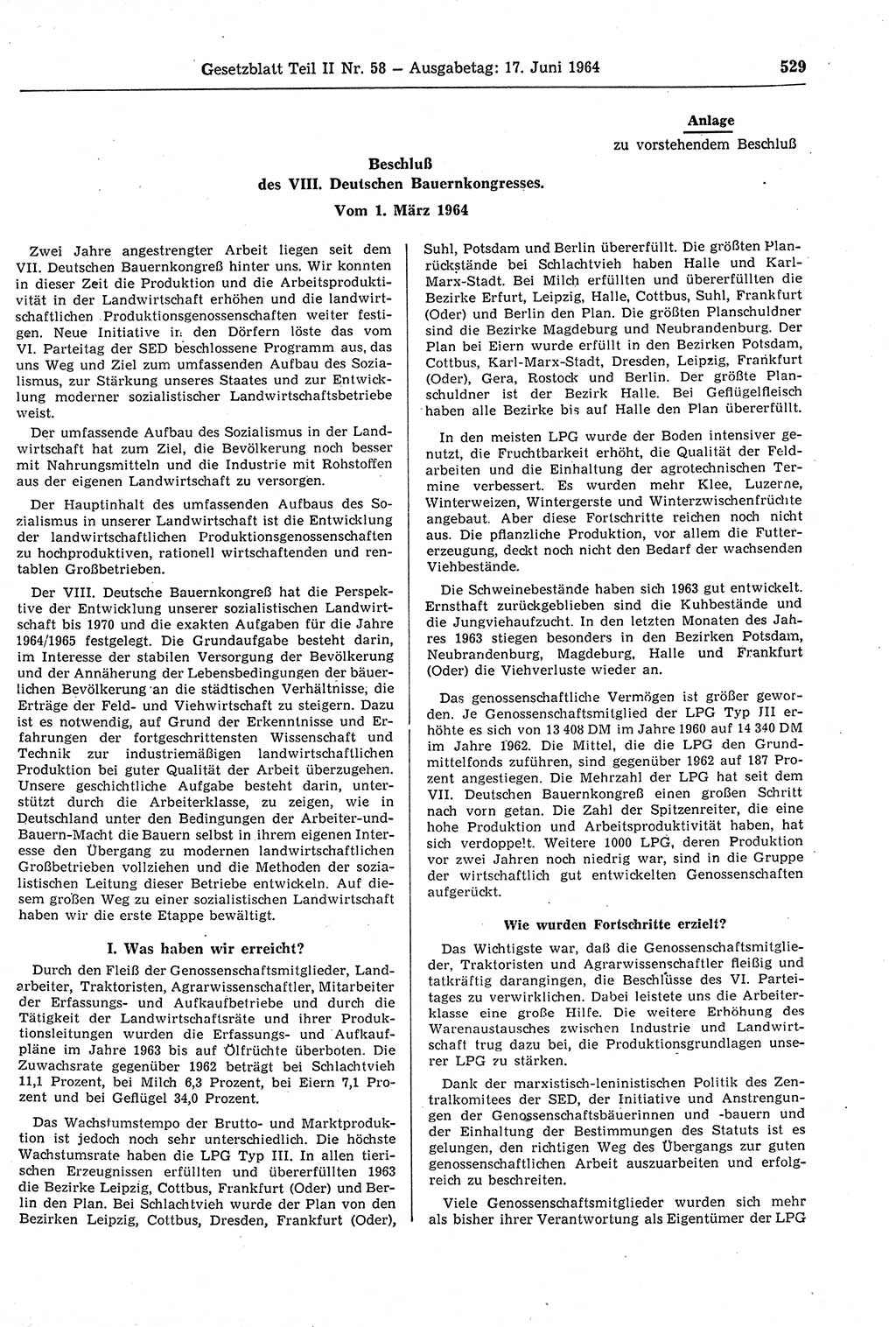 Gesetzblatt (GBl.) der Deutschen Demokratischen Republik (DDR) Teil ⅠⅠ 1964, Seite 529 (GBl. DDR ⅠⅠ 1964, S. 529)