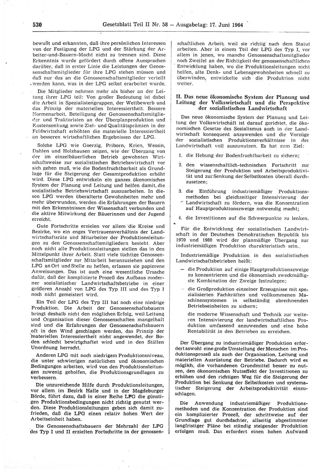 Gesetzblatt (GBl.) der Deutschen Demokratischen Republik (DDR) Teil ⅠⅠ 1964, Seite 530 (GBl. DDR ⅠⅠ 1964, S. 530)