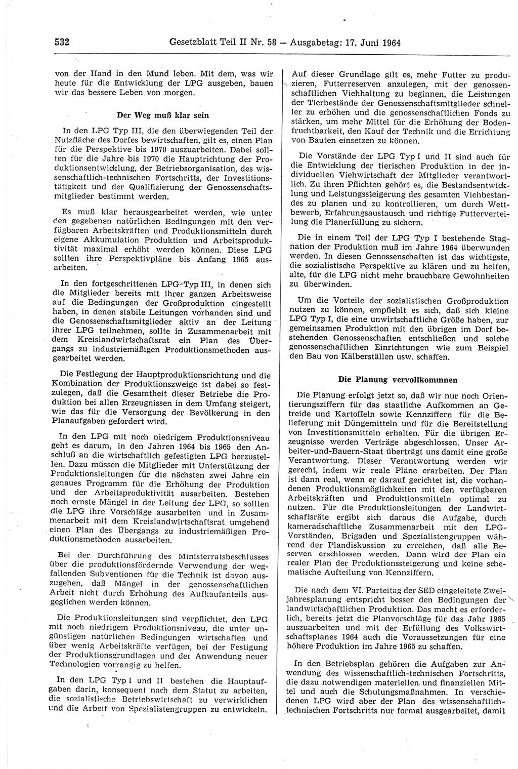 Gesetzblatt (GBl.) der Deutschen Demokratischen Republik (DDR) Teil ⅠⅠ 1964, Seite 532 (GBl. DDR ⅠⅠ 1964, S. 532)