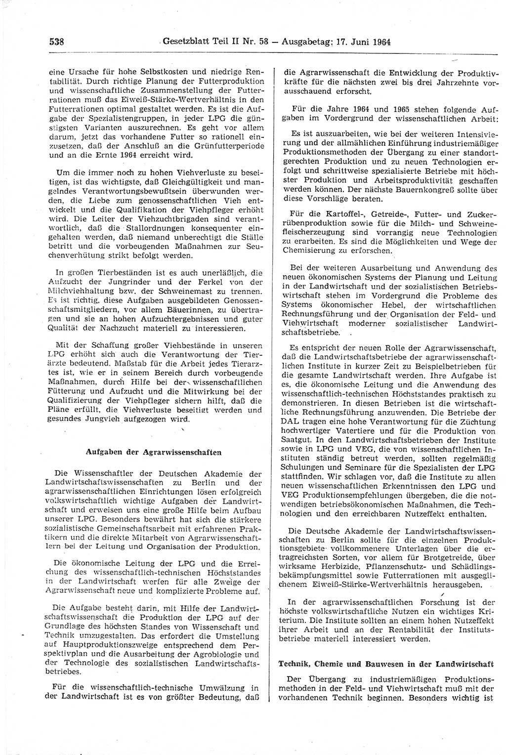 Gesetzblatt (GBl.) der Deutschen Demokratischen Republik (DDR) Teil ⅠⅠ 1964, Seite 538 (GBl. DDR ⅠⅠ 1964, S. 538)