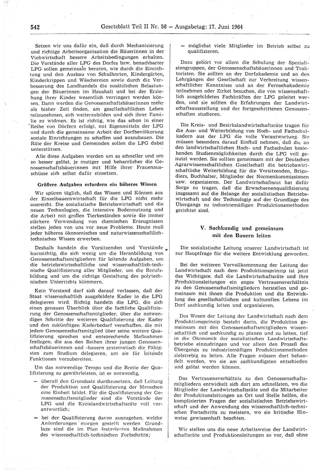 Gesetzblatt (GBl.) der Deutschen Demokratischen Republik (DDR) Teil ⅠⅠ 1964, Seite 542 (GBl. DDR ⅠⅠ 1964, S. 542)