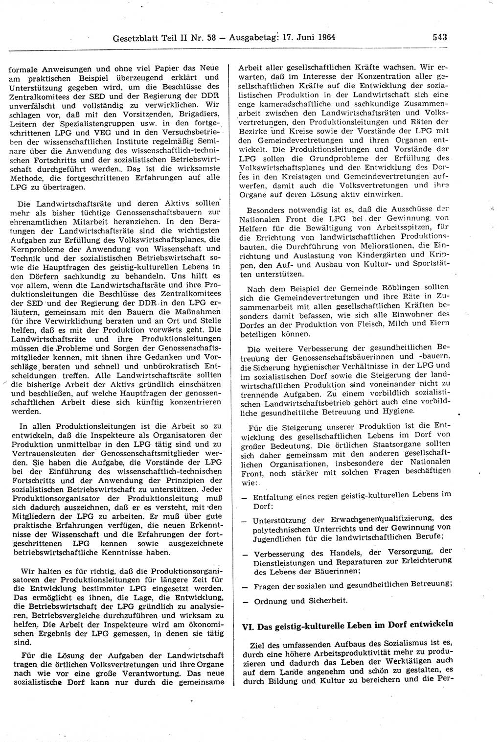 Gesetzblatt (GBl.) der Deutschen Demokratischen Republik (DDR) Teil ⅠⅠ 1964, Seite 543 (GBl. DDR ⅠⅠ 1964, S. 543)