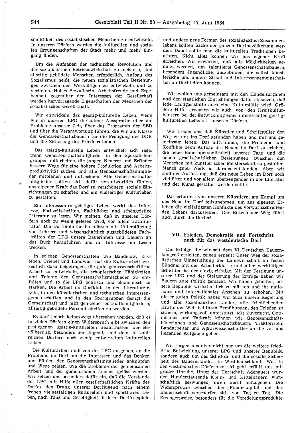 Gesetzblatt (GBl.) der Deutschen Demokratischen Republik (DDR) Teil ⅠⅠ 1964, Seite 544 (GBl. DDR ⅠⅠ 1964, S. 544)