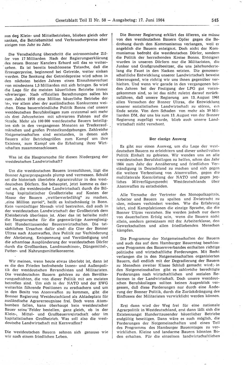 Gesetzblatt (GBl.) der Deutschen Demokratischen Republik (DDR) Teil ⅠⅠ 1964, Seite 545 (GBl. DDR ⅠⅠ 1964, S. 545)