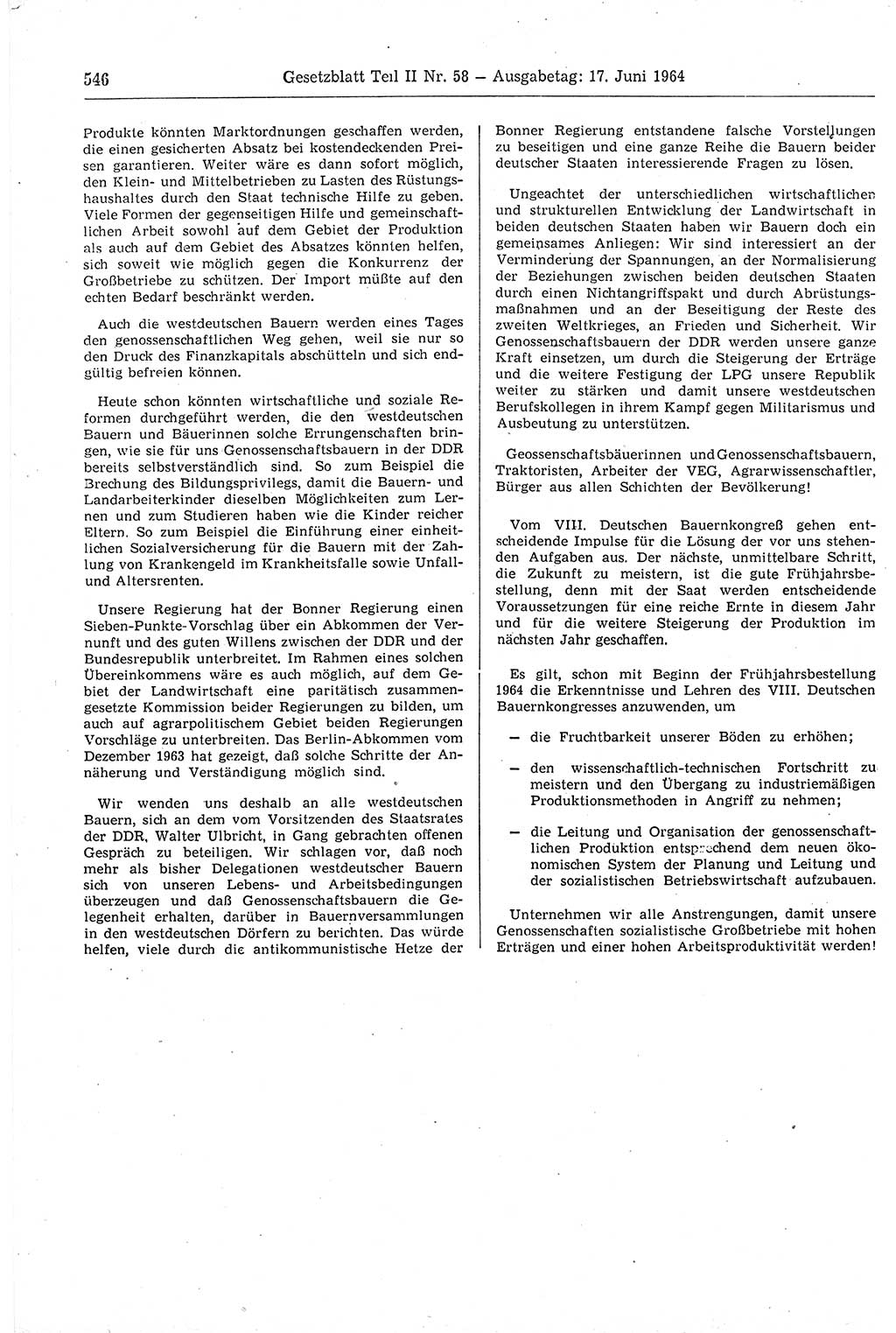 Gesetzblatt (GBl.) der Deutschen Demokratischen Republik (DDR) Teil ⅠⅠ 1964, Seite 546 (GBl. DDR ⅠⅠ 1964, S. 546)