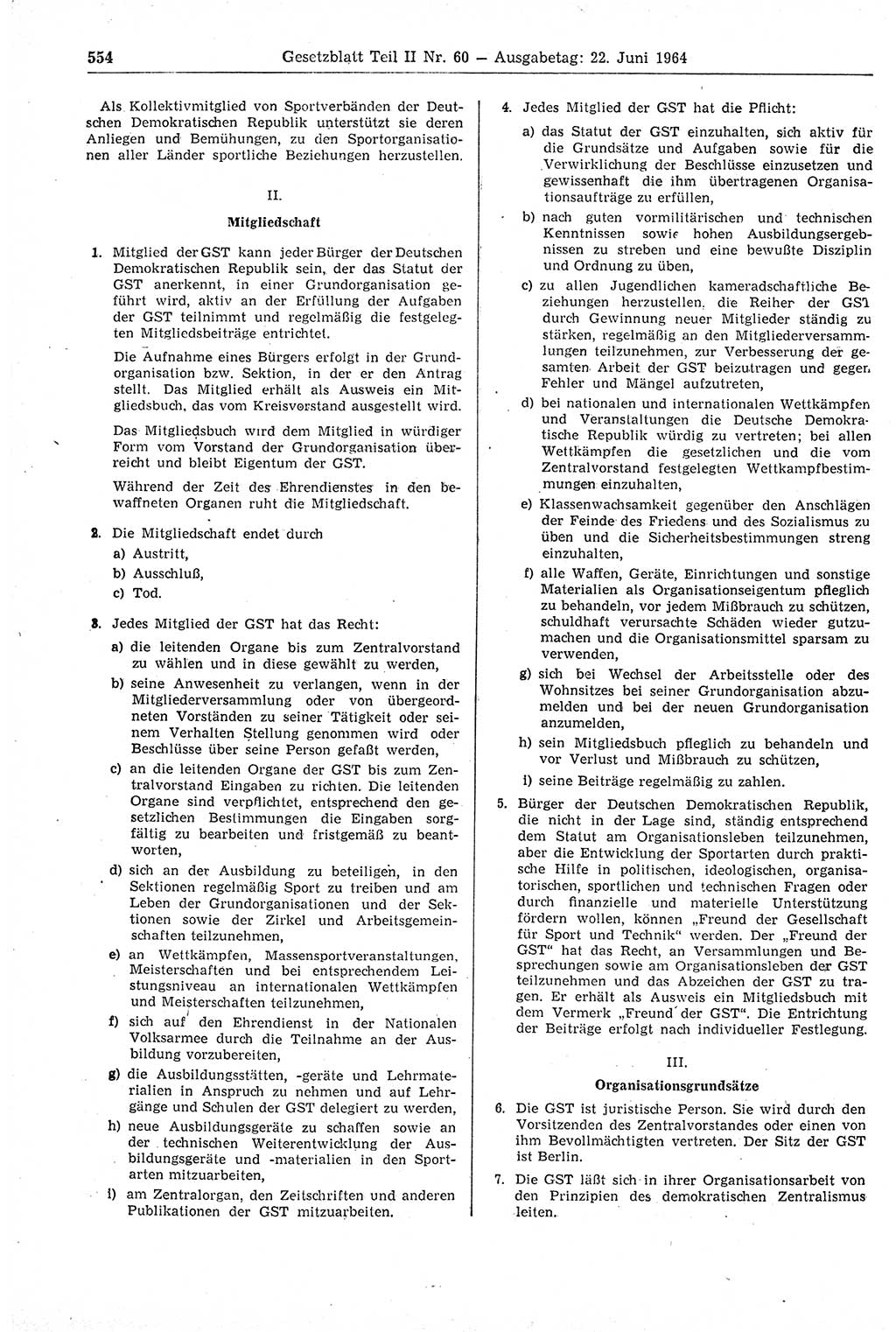 Gesetzblatt (GBl.) der Deutschen Demokratischen Republik (DDR) Teil ⅠⅠ 1964, Seite 554 (GBl. DDR ⅠⅠ 1964, S. 554)