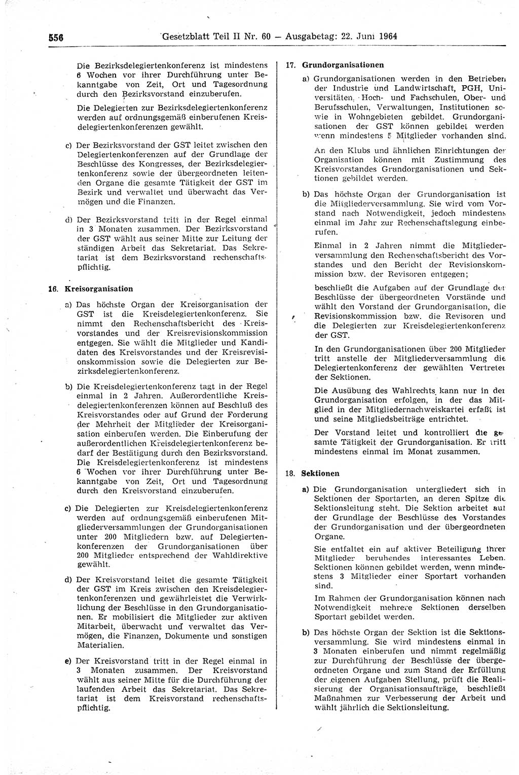 Gesetzblatt (GBl.) der Deutschen Demokratischen Republik (DDR) Teil ⅠⅠ 1964, Seite 556 (GBl. DDR ⅠⅠ 1964, S. 556)