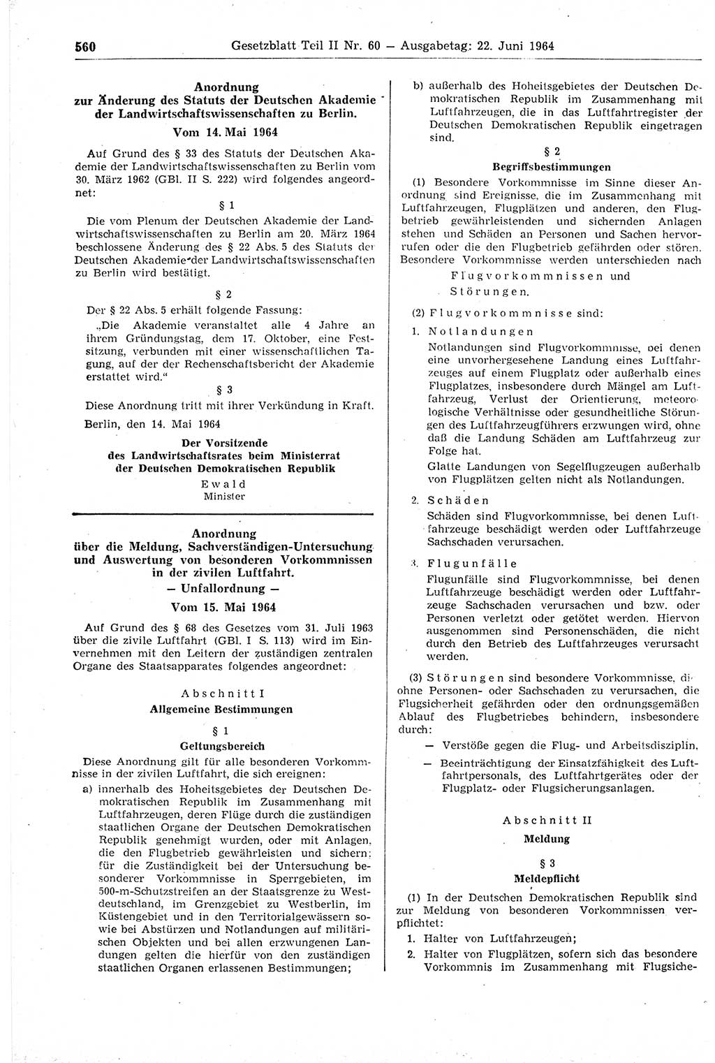 Gesetzblatt (GBl.) der Deutschen Demokratischen Republik (DDR) Teil ⅠⅠ 1964, Seite 560 (GBl. DDR ⅠⅠ 1964, S. 560)