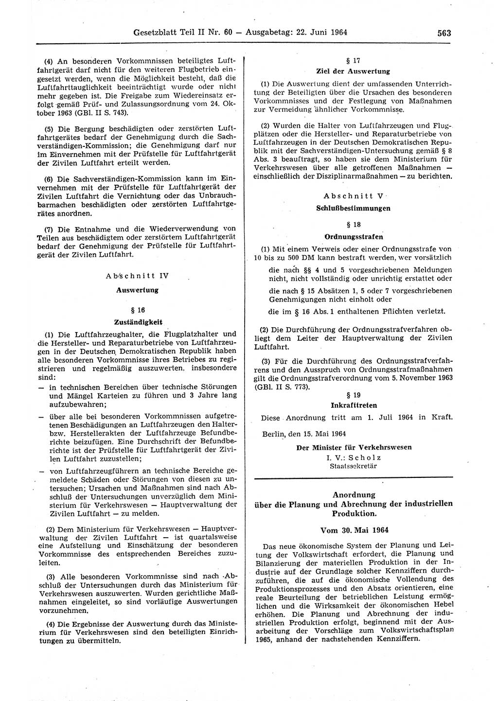 Gesetzblatt (GBl.) der Deutschen Demokratischen Republik (DDR) Teil ⅠⅠ 1964, Seite 563 (GBl. DDR ⅠⅠ 1964, S. 563)