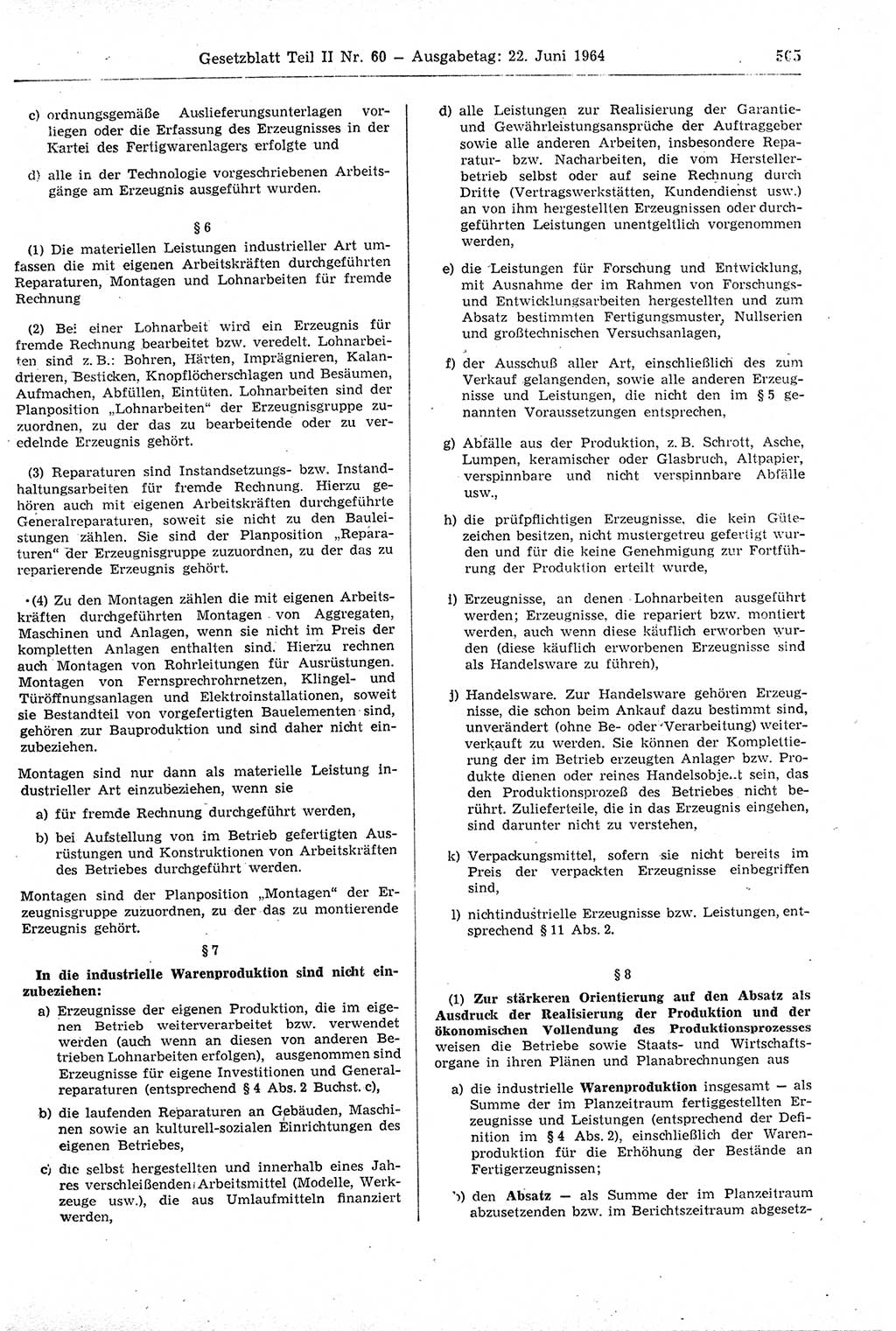 Gesetzblatt (GBl.) der Deutschen Demokratischen Republik (DDR) Teil ⅠⅠ 1964, Seite 565 (GBl. DDR ⅠⅠ 1964, S. 565)