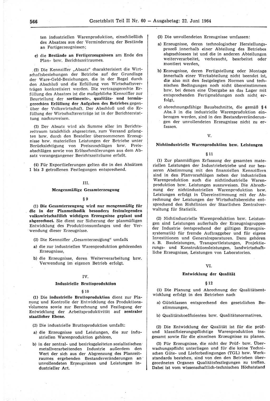 Gesetzblatt (GBl.) der Deutschen Demokratischen Republik (DDR) Teil ⅠⅠ 1964, Seite 566 (GBl. DDR ⅠⅠ 1964, S. 566)