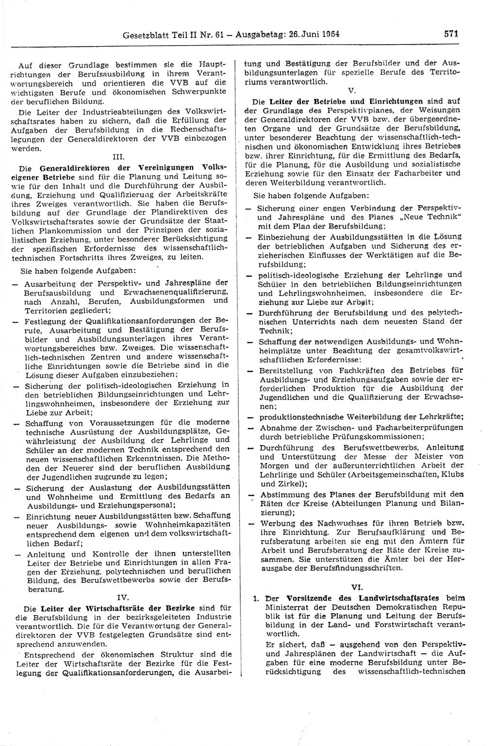 Gesetzblatt (GBl.) der Deutschen Demokratischen Republik (DDR) Teil ⅠⅠ 1964, Seite 571 (GBl. DDR ⅠⅠ 1964, S. 571)