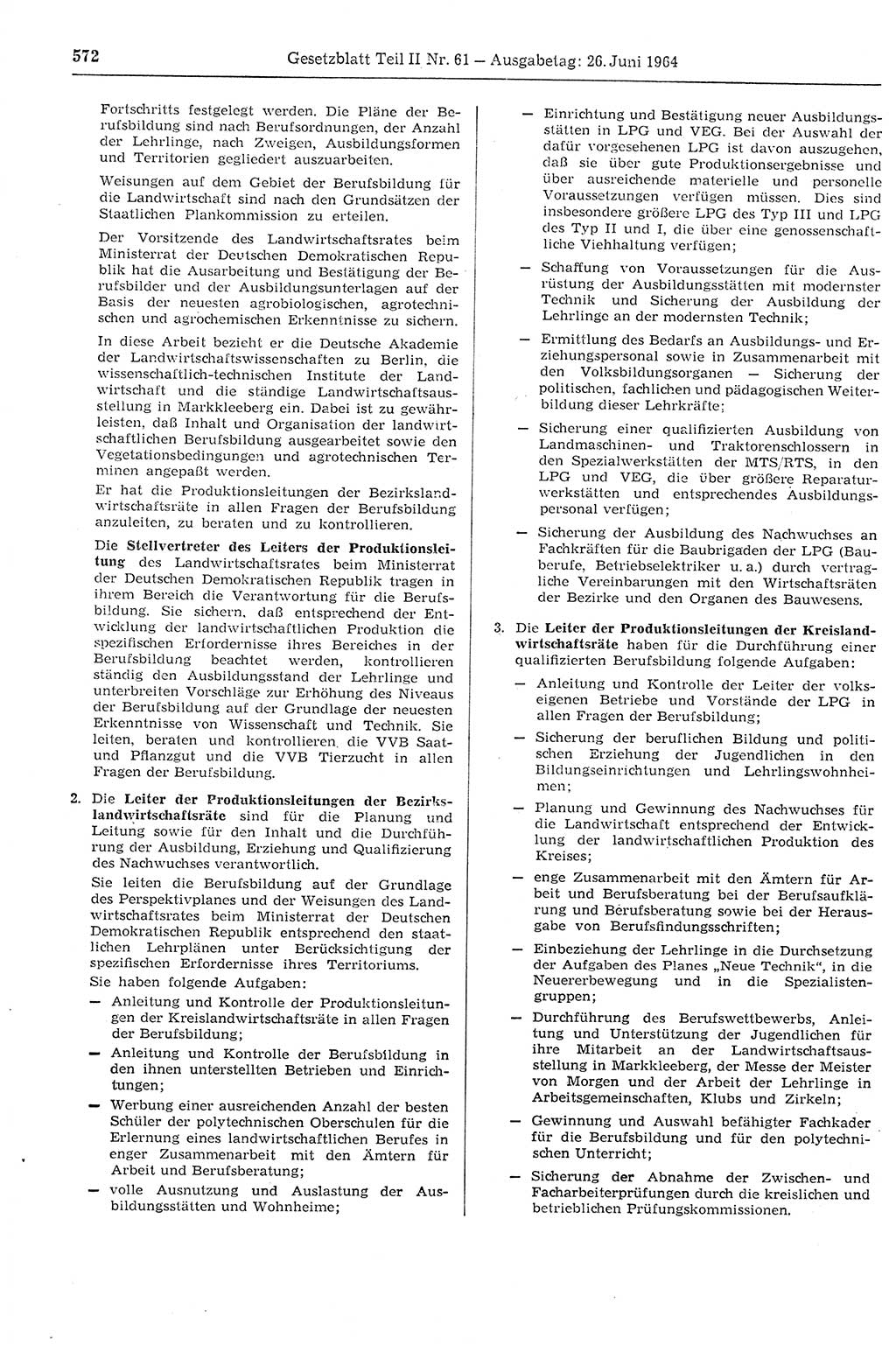 Gesetzblatt (GBl.) der Deutschen Demokratischen Republik (DDR) Teil ⅠⅠ 1964, Seite 572 (GBl. DDR ⅠⅠ 1964, S. 572)