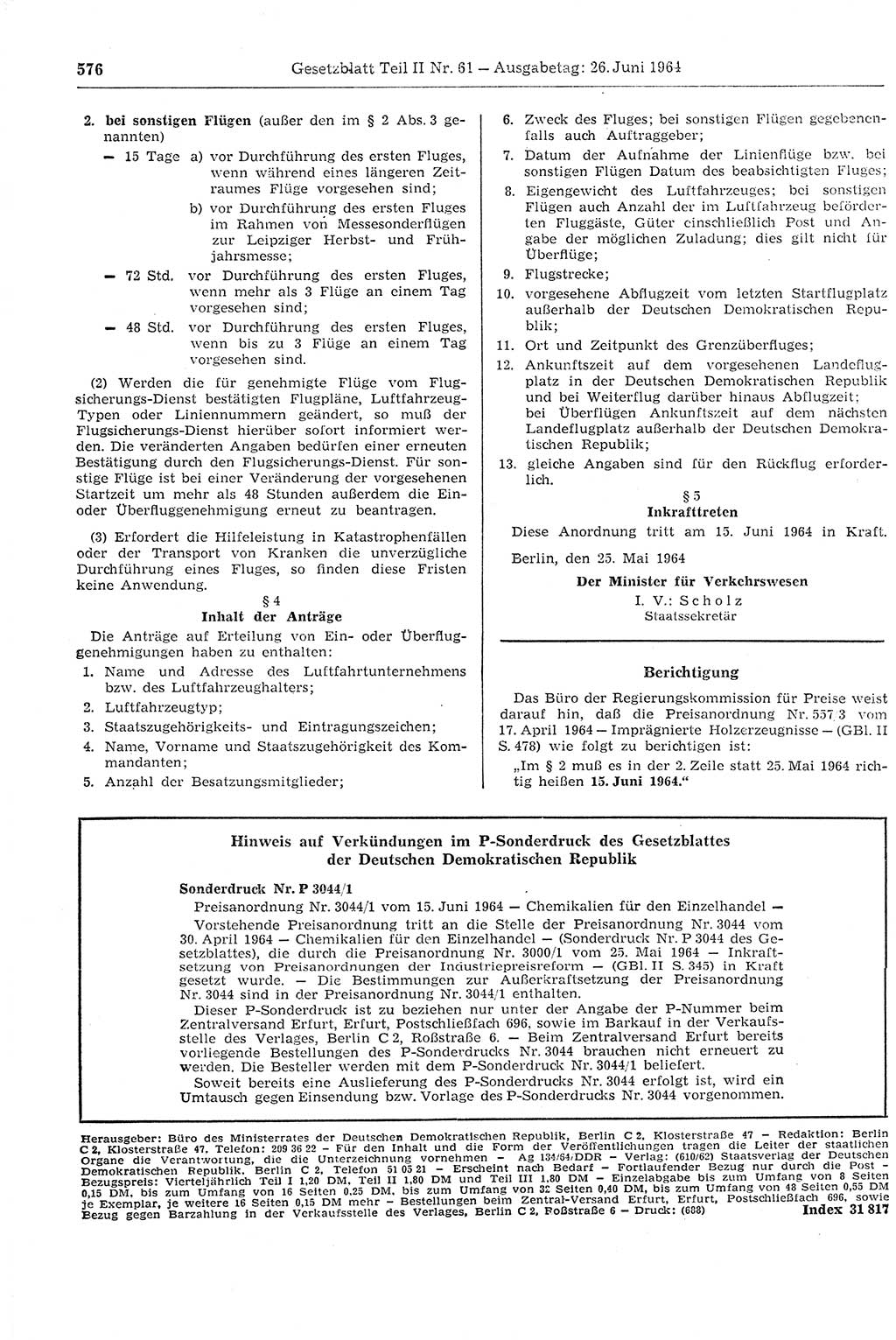 Gesetzblatt (GBl.) der Deutschen Demokratischen Republik (DDR) Teil ⅠⅠ 1964, Seite 576 (GBl. DDR ⅠⅠ 1964, S. 576)