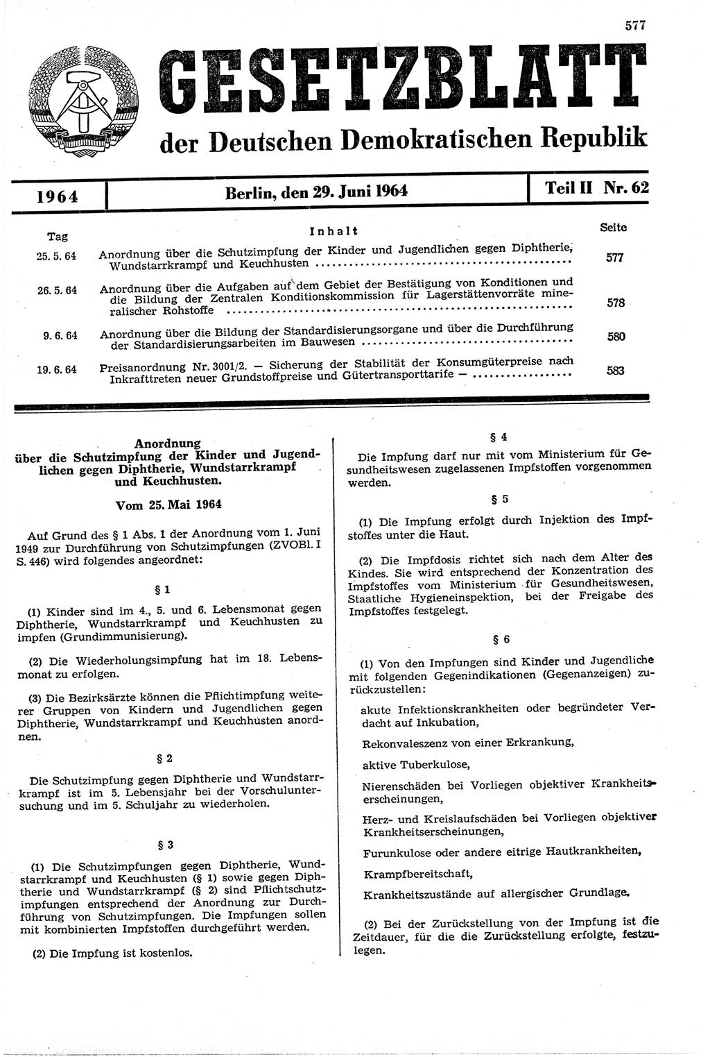 Gesetzblatt (GBl.) der Deutschen Demokratischen Republik (DDR) Teil ⅠⅠ 1964, Seite 577 (GBl. DDR ⅠⅠ 1964, S. 577)