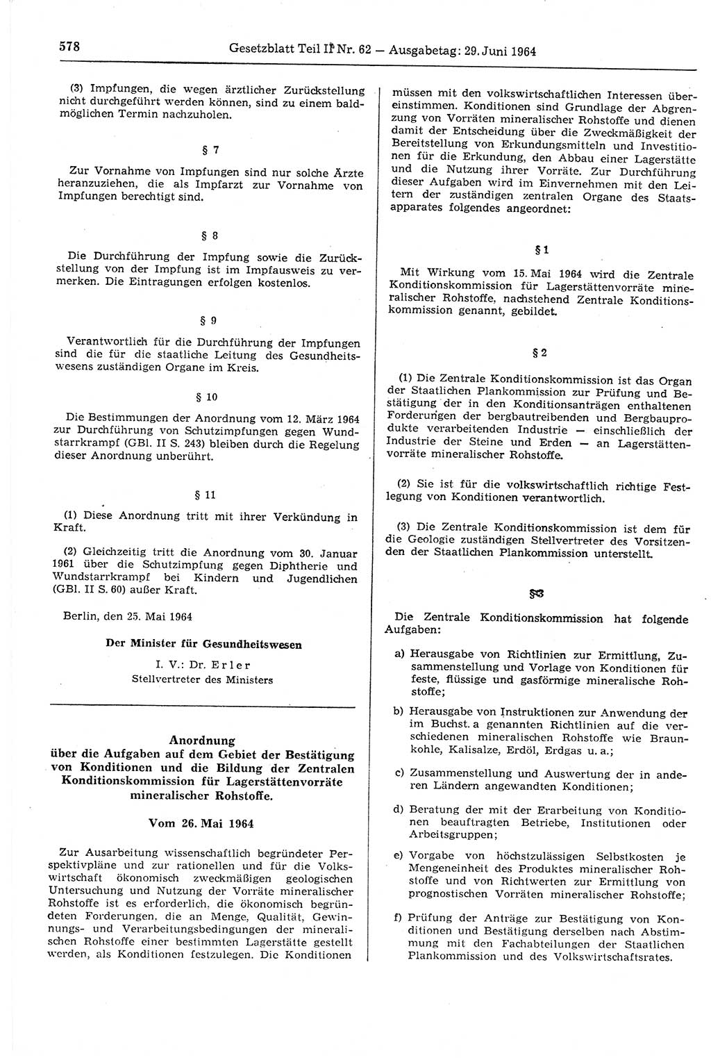 Gesetzblatt (GBl.) der Deutschen Demokratischen Republik (DDR) Teil ⅠⅠ 1964, Seite 578 (GBl. DDR ⅠⅠ 1964, S. 578)