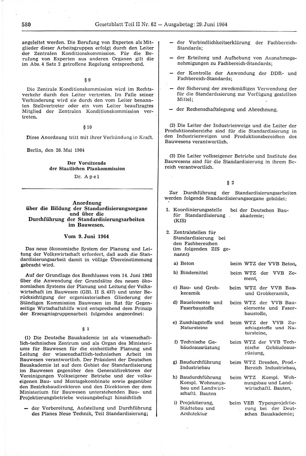 Gesetzblatt (GBl.) der Deutschen Demokratischen Republik (DDR) Teil ⅠⅠ 1964, Seite 580 (GBl. DDR ⅠⅠ 1964, S. 580)