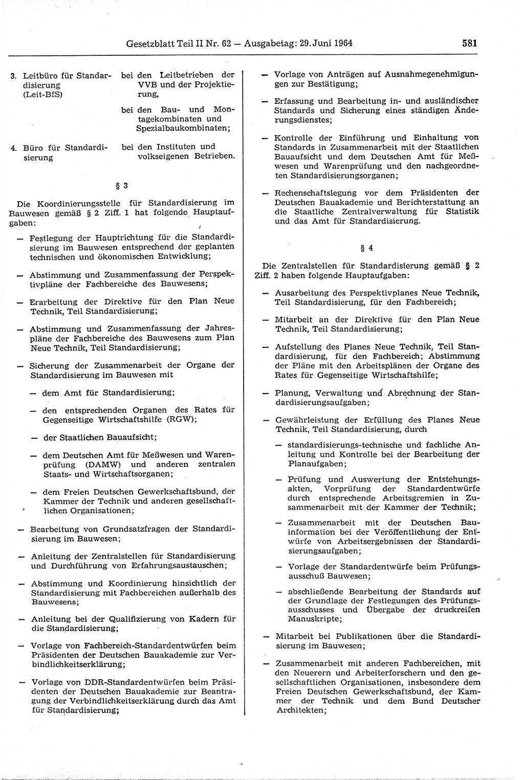 Gesetzblatt (GBl.) der Deutschen Demokratischen Republik (DDR) Teil ⅠⅠ 1964, Seite 581 (GBl. DDR ⅠⅠ 1964, S. 581)