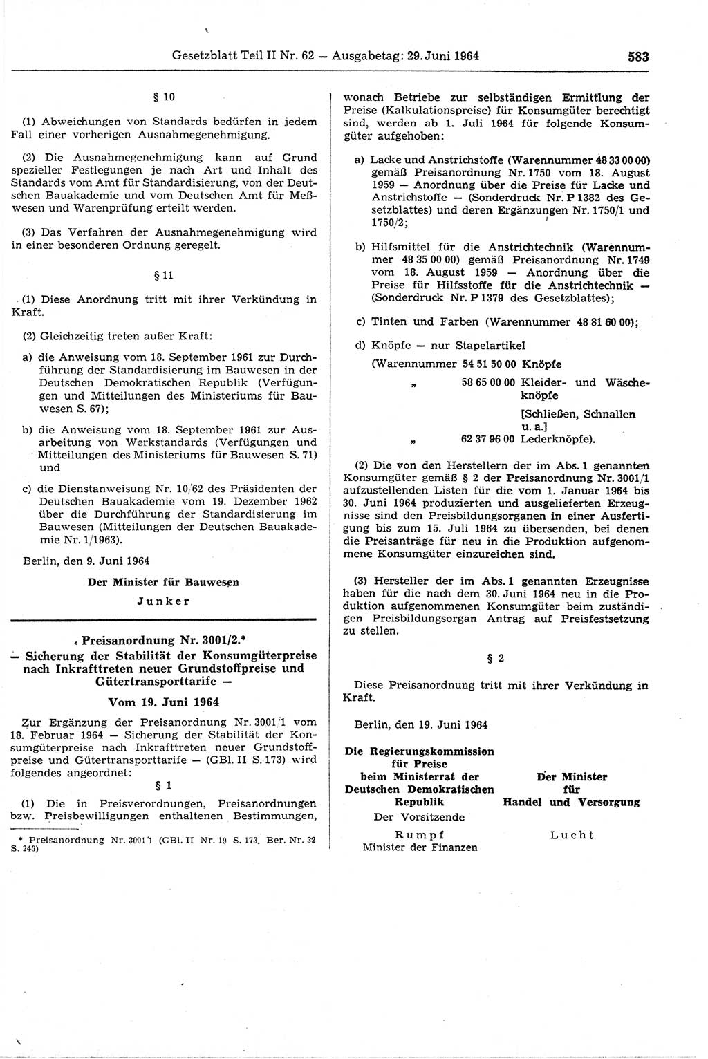 Gesetzblatt (GBl.) der Deutschen Demokratischen Republik (DDR) Teil ⅠⅠ 1964, Seite 583 (GBl. DDR ⅠⅠ 1964, S. 583)