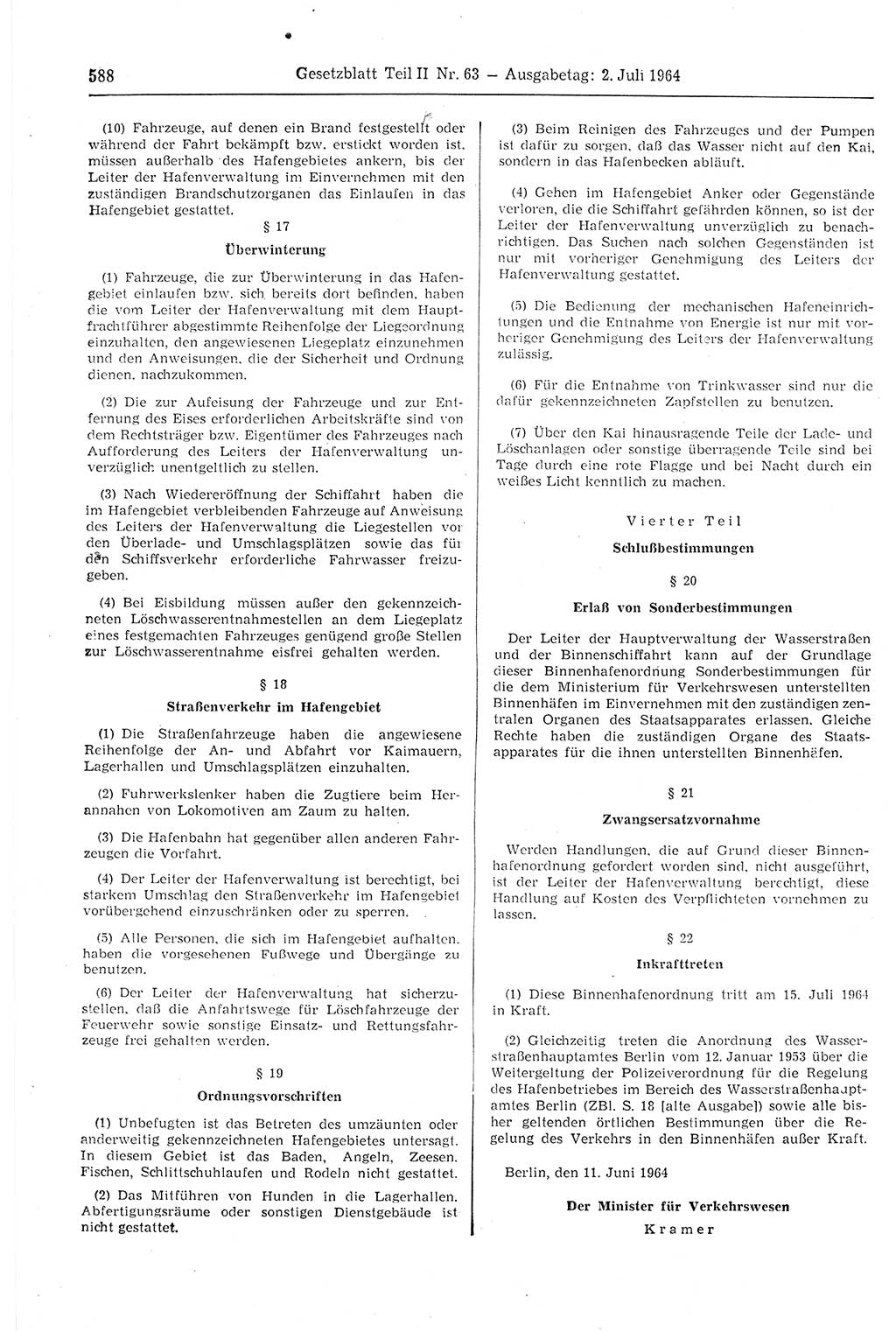 Gesetzblatt (GBl.) der Deutschen Demokratischen Republik (DDR) Teil ⅠⅠ 1964, Seite 588 (GBl. DDR ⅠⅠ 1964, S. 588)