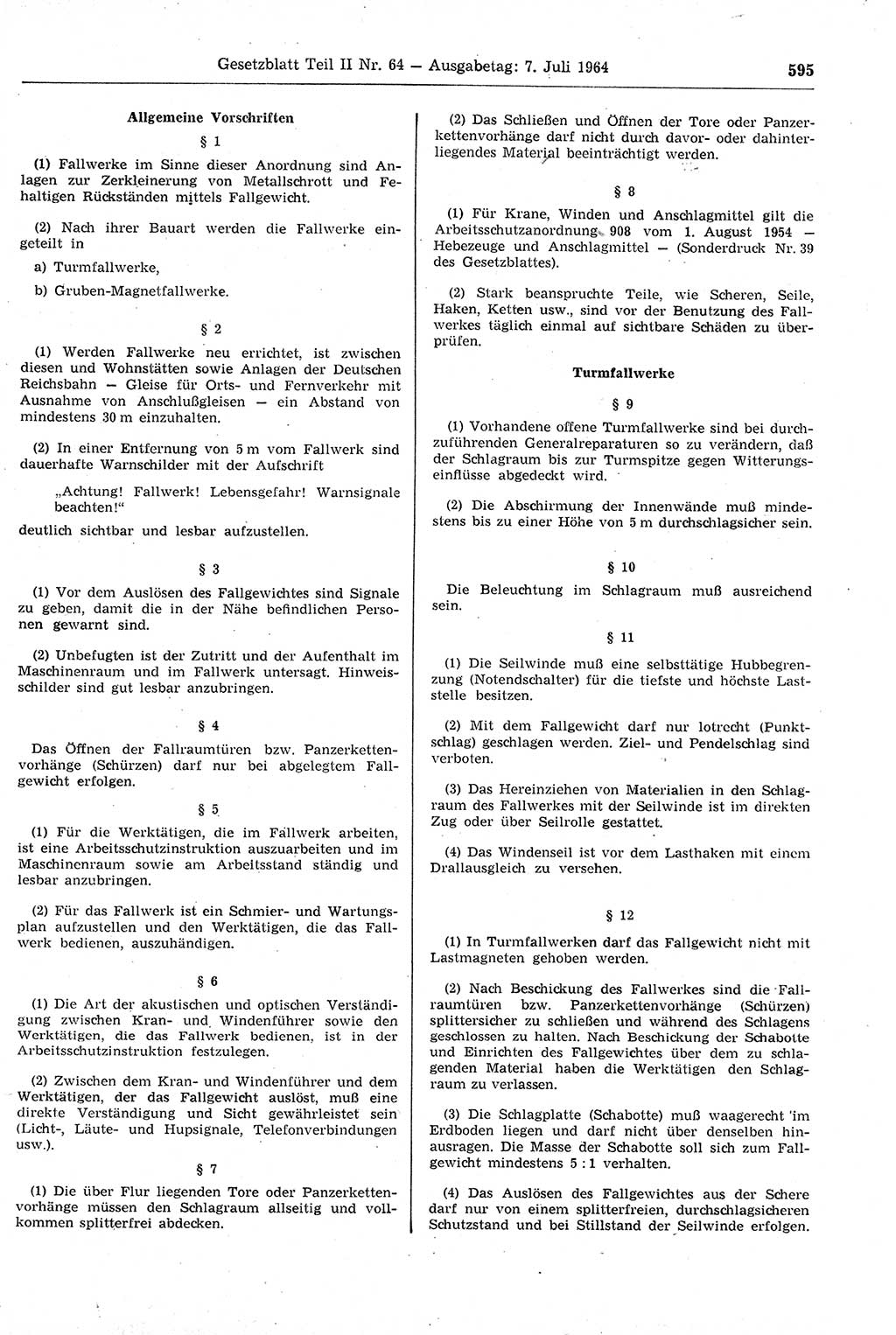 Gesetzblatt (GBl.) der Deutschen Demokratischen Republik (DDR) Teil ⅠⅠ 1964, Seite 595 (GBl. DDR ⅠⅠ 1964, S. 595)