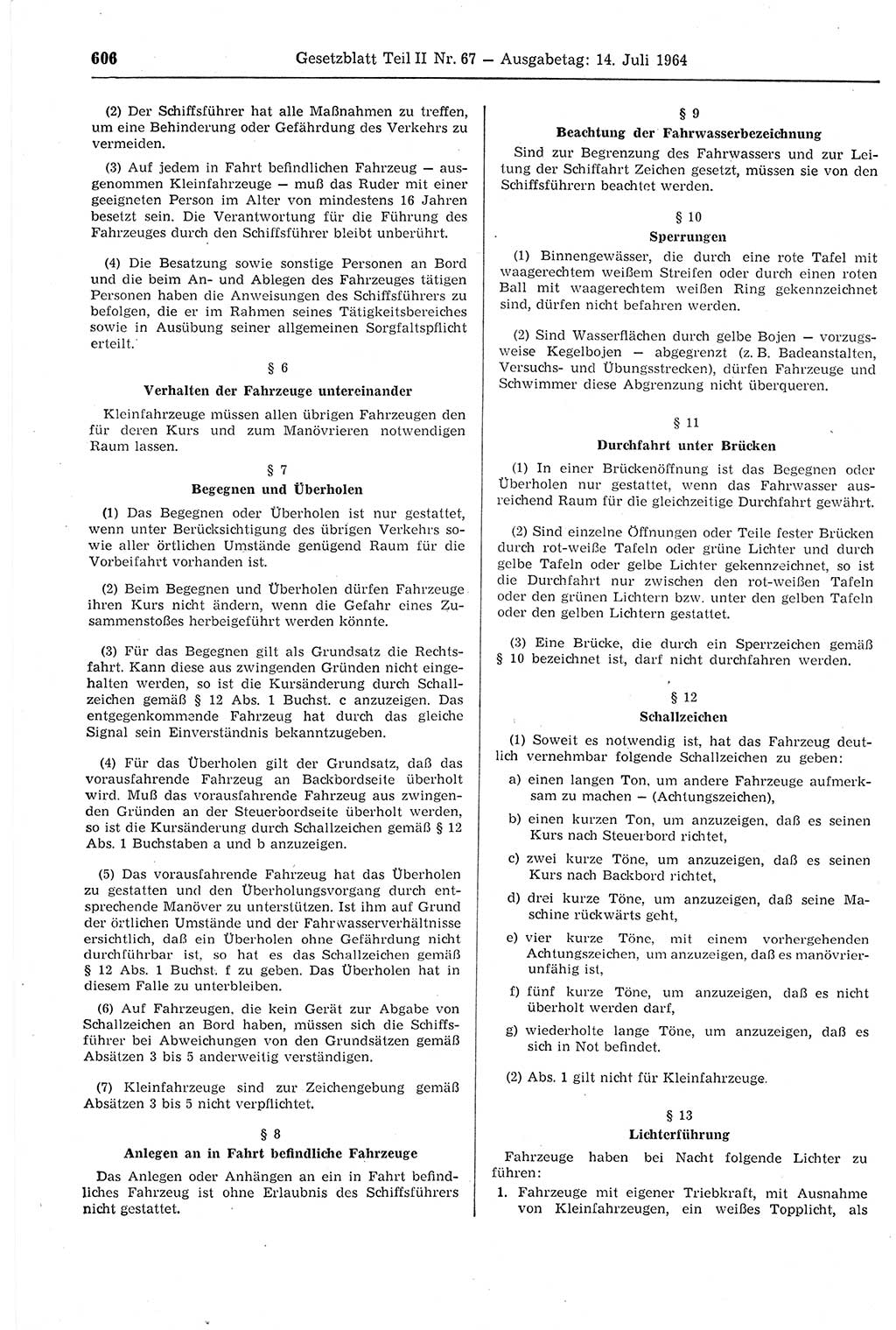 Gesetzblatt (GBl.) der Deutschen Demokratischen Republik (DDR) Teil ⅠⅠ 1964, Seite 606 (GBl. DDR ⅠⅠ 1964, S. 606)