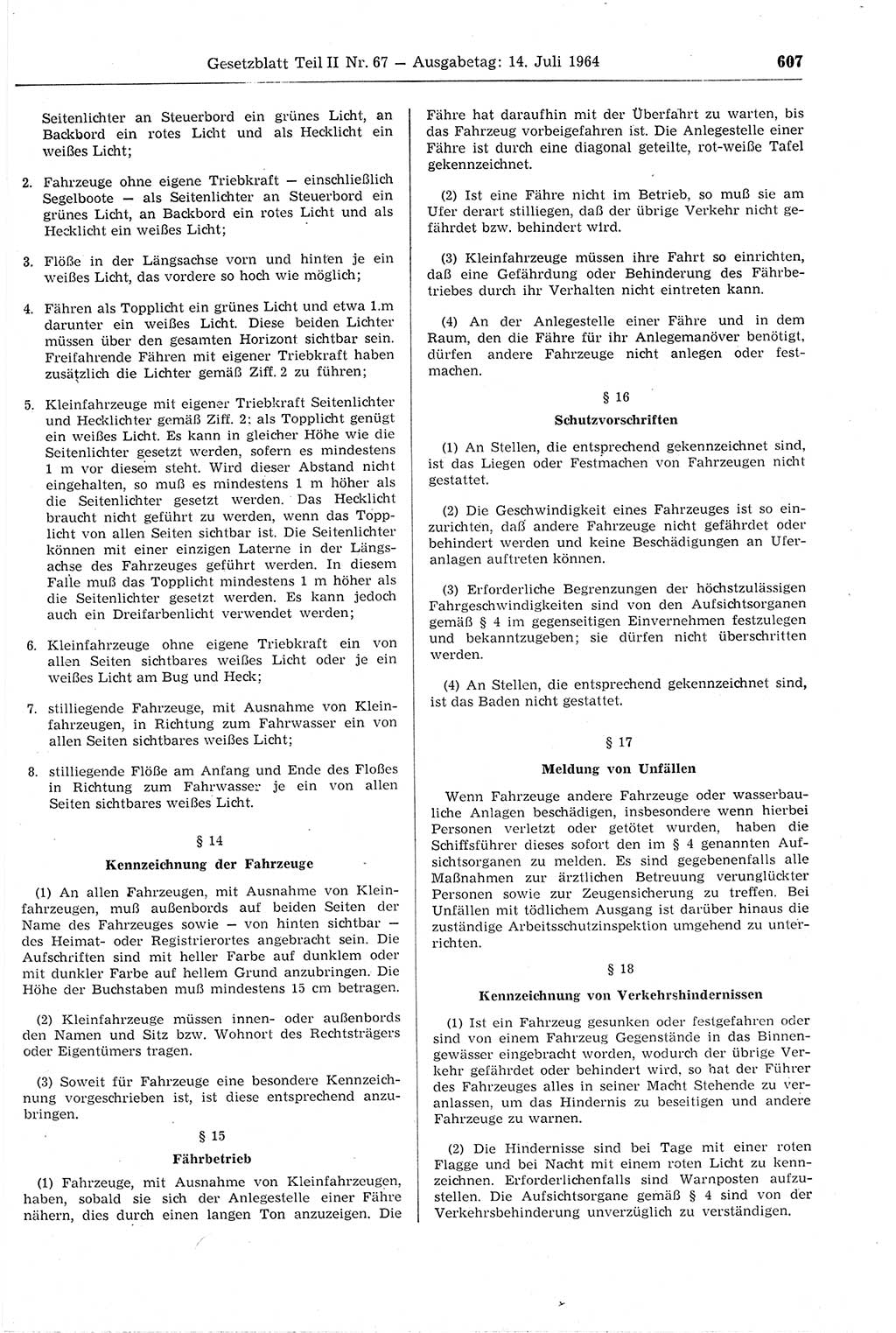 Gesetzblatt (GBl.) der Deutschen Demokratischen Republik (DDR) Teil ⅠⅠ 1964, Seite 607 (GBl. DDR ⅠⅠ 1964, S. 607)