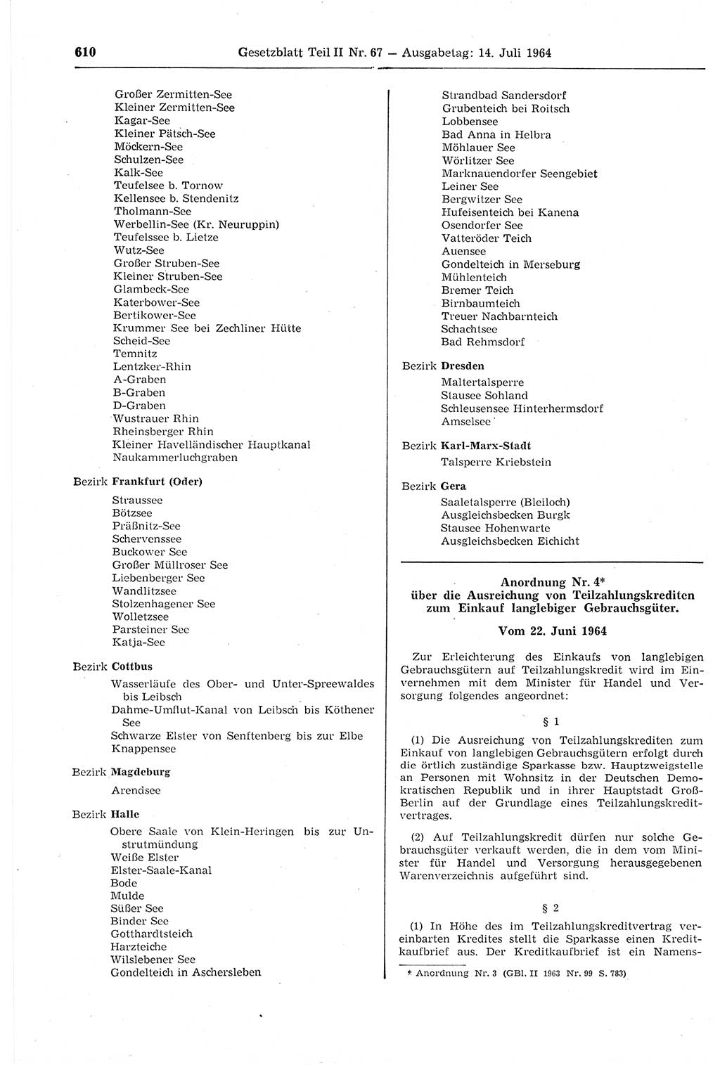 Gesetzblatt (GBl.) der Deutschen Demokratischen Republik (DDR) Teil ⅠⅠ 1964, Seite 610 (GBl. DDR ⅠⅠ 1964, S. 610)