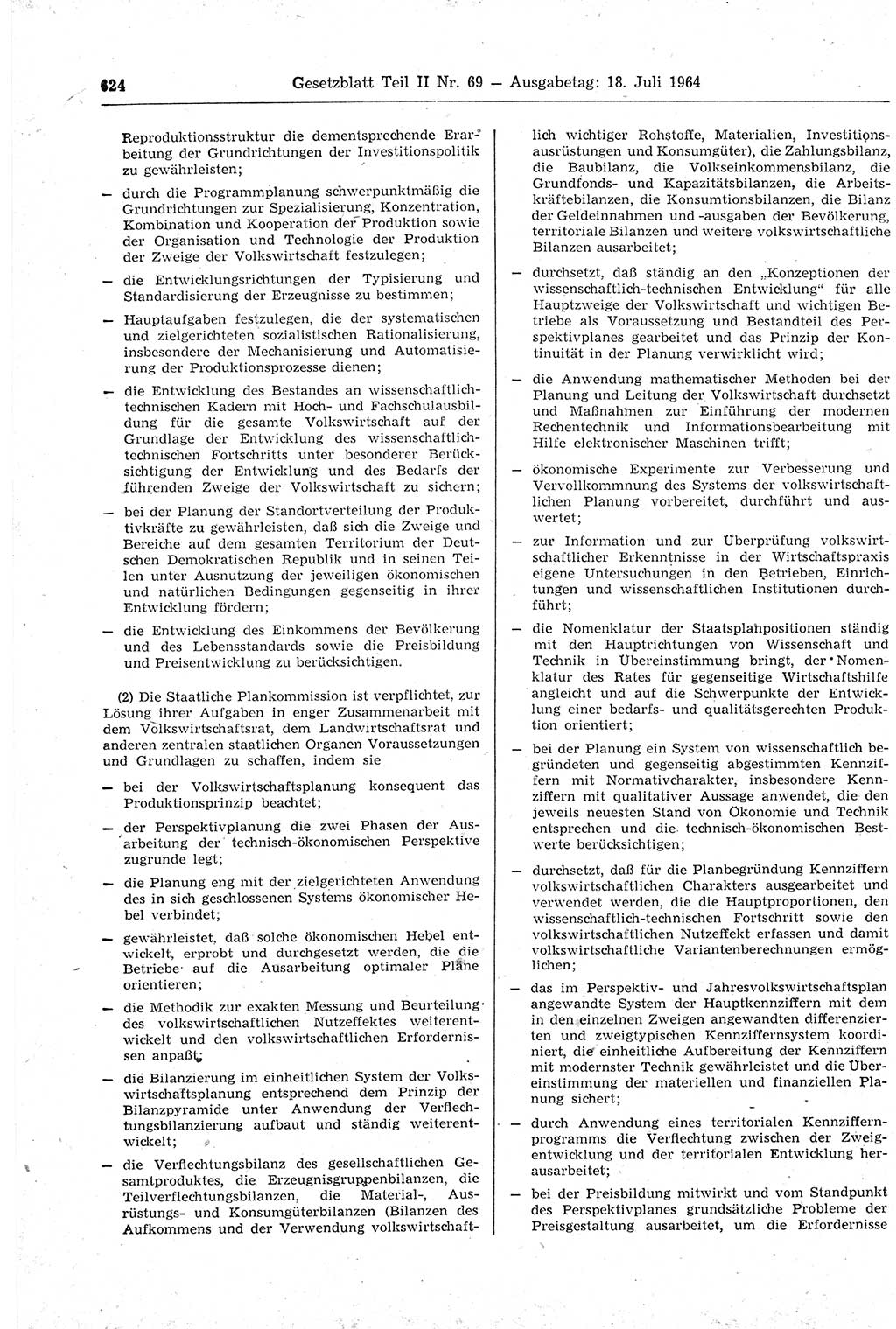 Gesetzblatt (GBl.) der Deutschen Demokratischen Republik (DDR) Teil ⅠⅠ 1964, Seite 624 (GBl. DDR ⅠⅠ 1964, S. 624)