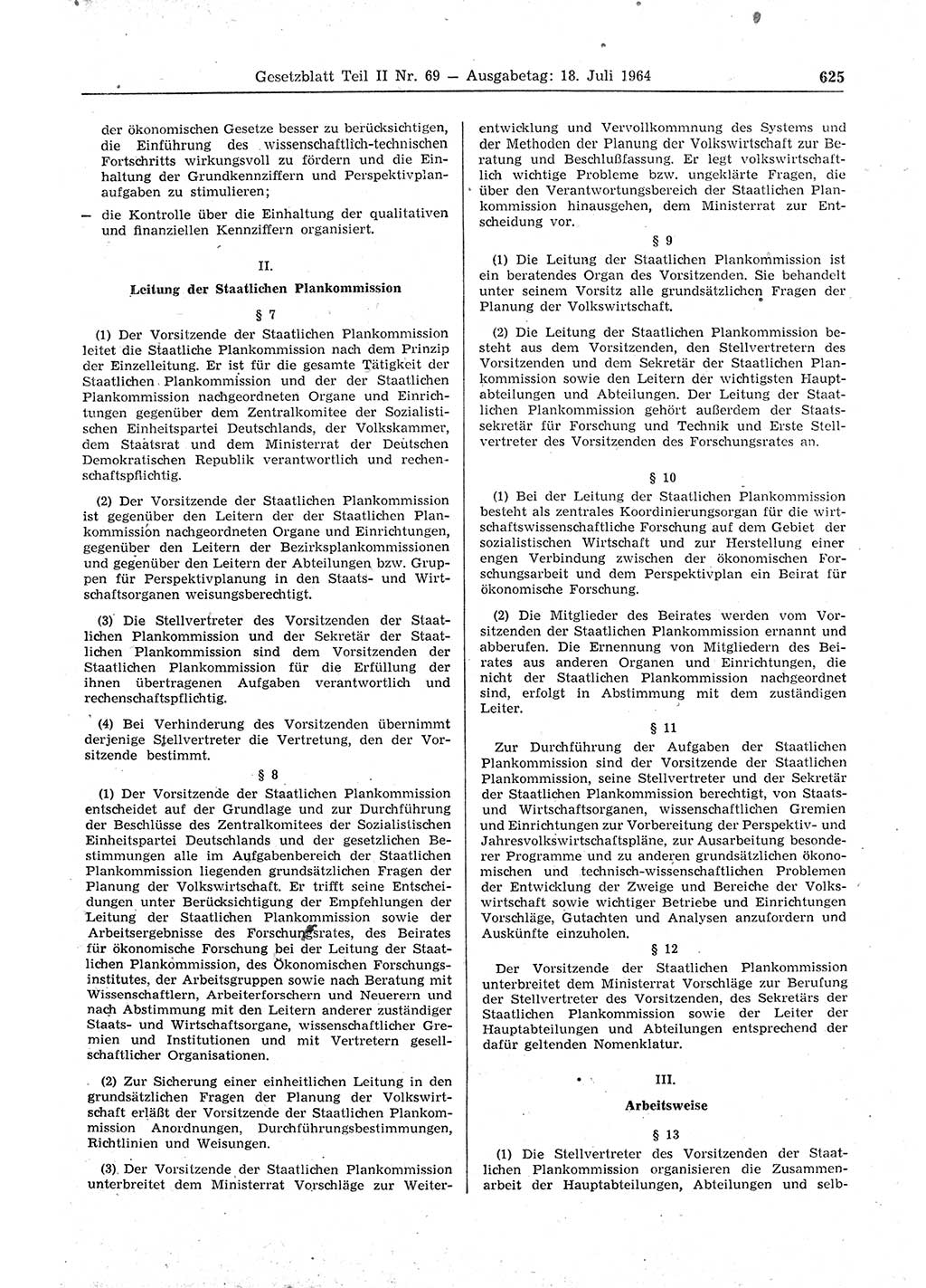Gesetzblatt (GBl.) der Deutschen Demokratischen Republik (DDR) Teil ⅠⅠ 1964, Seite 625 (GBl. DDR ⅠⅠ 1964, S. 625)