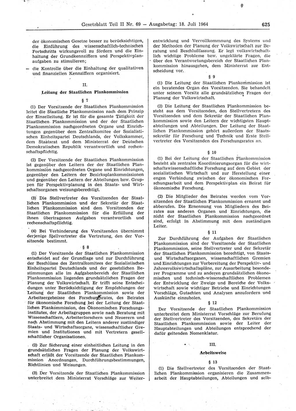 Gesetzblatt (GBl.) der Deutschen Demokratischen Republik (DDR) Teil ⅠⅠ 1964, Seite 625 (GBl. DDR ⅠⅠ 1964, S. 625)