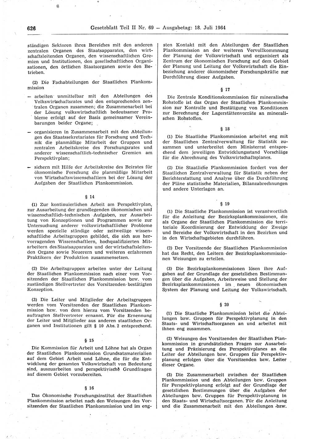 Gesetzblatt (GBl.) der Deutschen Demokratischen Republik (DDR) Teil ⅠⅠ 1964, Seite 626 (GBl. DDR ⅠⅠ 1964, S. 626)