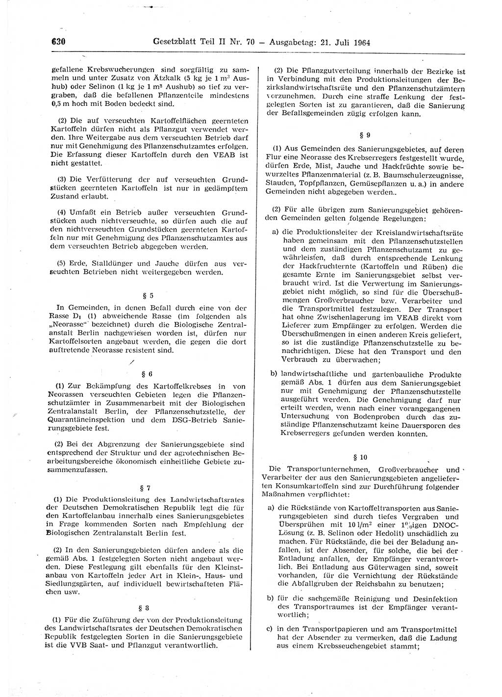 Gesetzblatt (GBl.) der Deutschen Demokratischen Republik (DDR) Teil ⅠⅠ 1964, Seite 630 (GBl. DDR ⅠⅠ 1964, S. 630)